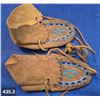 Image 3 : Pair of baby-size hand-stitched moose hide beaded mocassins, good condition