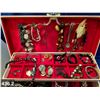 Image 2 : Large vintage jewelry box with contents, mostly heavy glass jewelry
