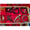 Image 3 : Large vintage jewelry box with contents, mostly heavy glass jewelry