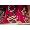 Image 5 : Large vintage jewelry box with contents, mostly heavy glass jewelry