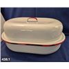 Image 1 : Large red/white enamel roaster, excellent condition, few minor chips, shiny finish