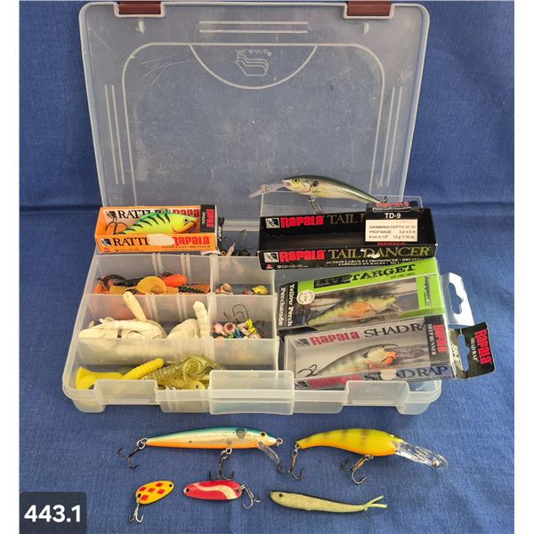 Container of fishing lures and related