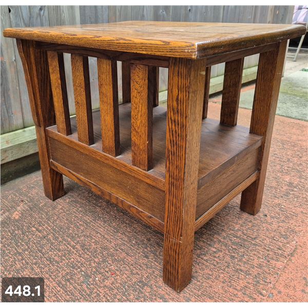 Solid oak mission-style side table with drawer at bottom - 23 x18 x20 H