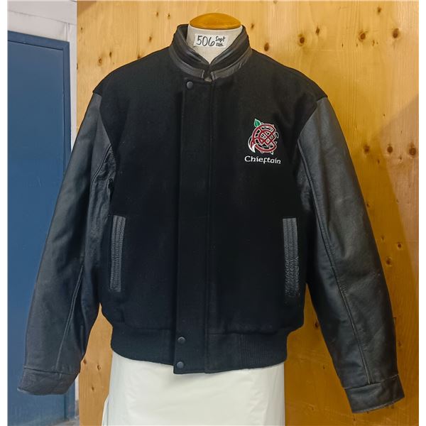 Men's Large Black Melton Jacket with leather Sleeves