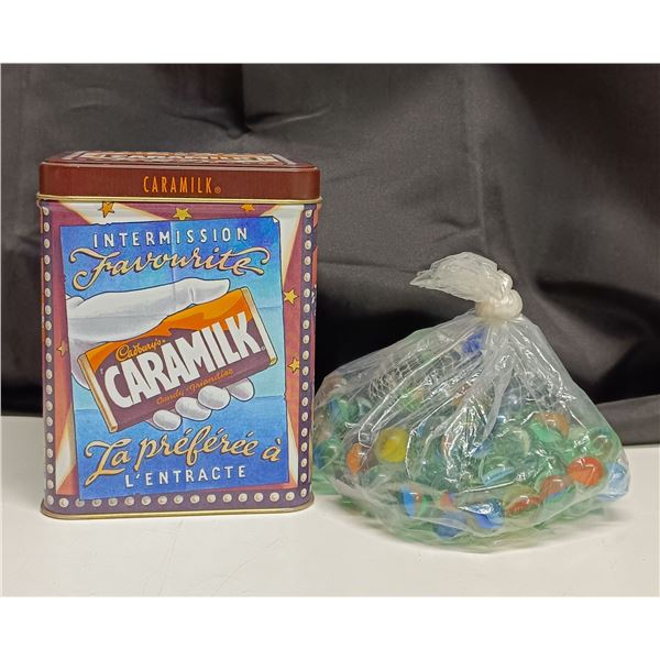 Caramilk Tin & Bag of Marbles Inside