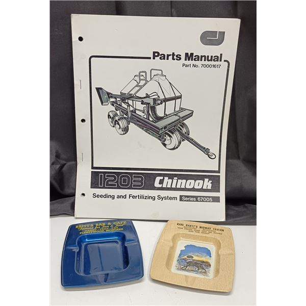 (2) Souvenir Ashtrays from Montana, Parts Manual for 1203 Chinook Fertilizing System