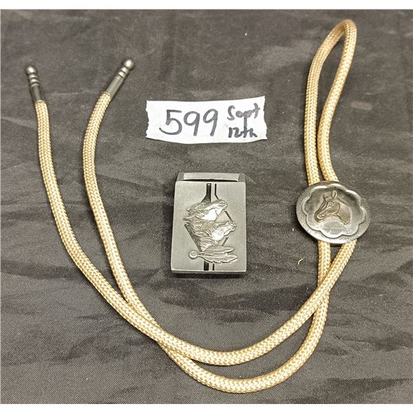 Ashland Oregon Indigenous Theme Horse Belt Buckle, Horse Bolo Tie