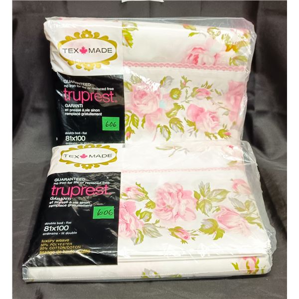(2) NOS Sets of Tex-Made Double Bed Flat Sheets