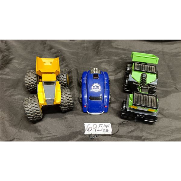 (3) Toy Vehicles – Oilers Car, Utility Quad, John Deere Truck