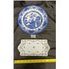 Image 1 : Blue Willow English Ironstone Plate & Royal Elfreda (?) Small Serving Tray