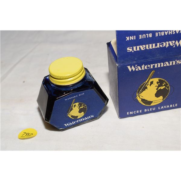 Vintage Waterman's Washable Blue Ink Bottle with Original Box