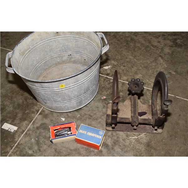 Antique Skate Sharpener, Vice, & Bucket