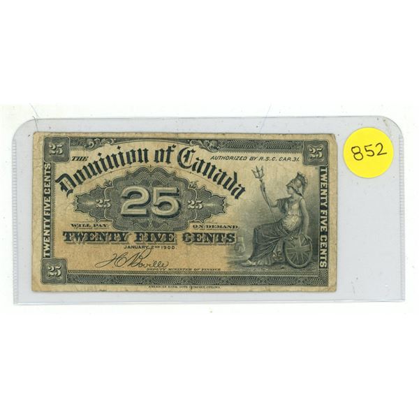 1900 Dominion of Canada 25 Cents Shinplaster.