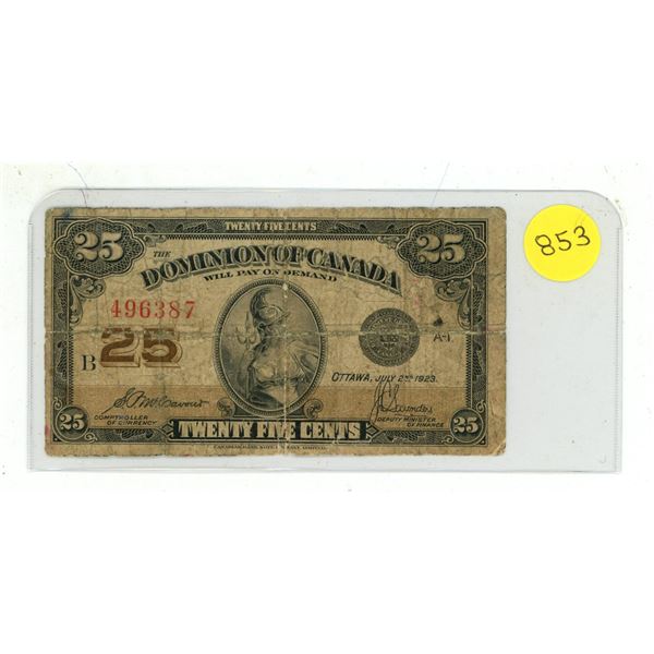1923 Dominion of Canada 25 Cents Shinplaster.