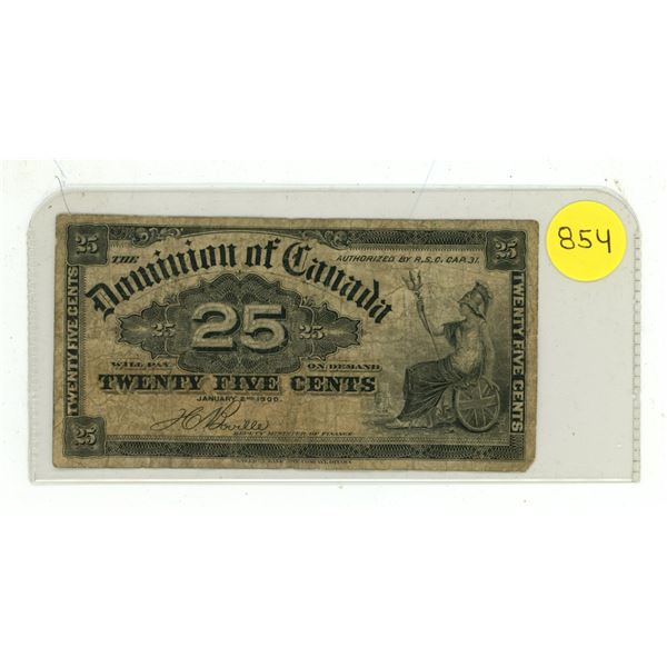 1900 Dominion of Canada 25 Cents Shinplaster.