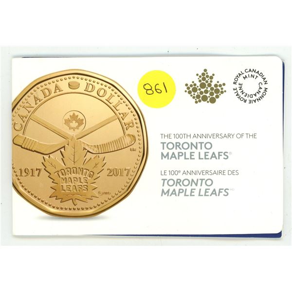 2017 Canadian $1 commemorative "loonie" celebrating the 100th anniversary of the Toronto Maple Leafs