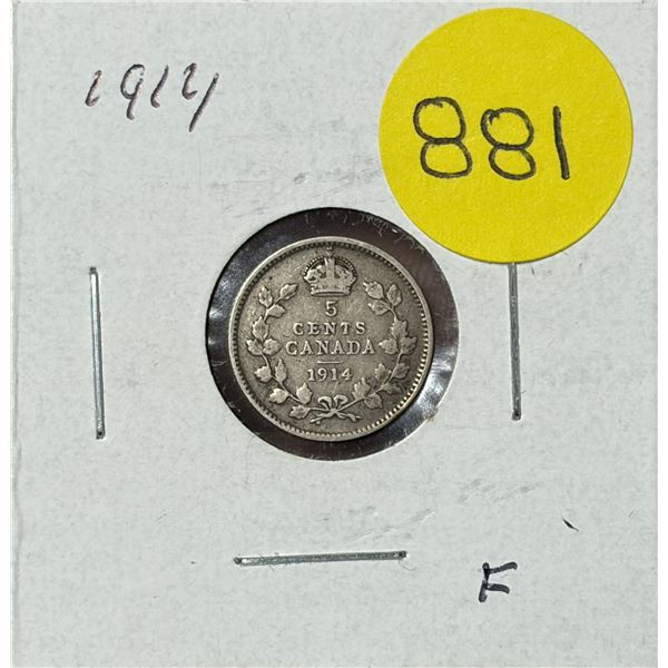 1914 Canada Silver 5 Cents.