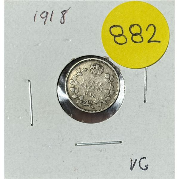 1918 Canada Silver 5 Cents.