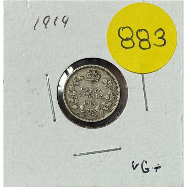 1919 Canada Silver 5 Cents.