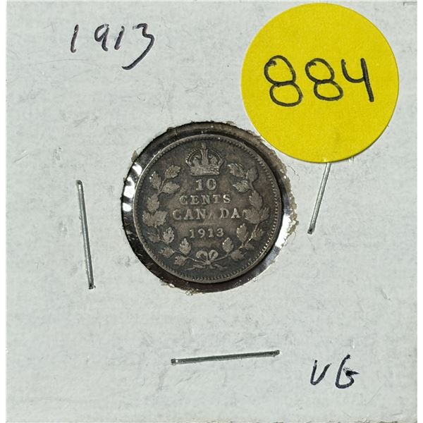 1913 Canada Silver 10 Cents.
