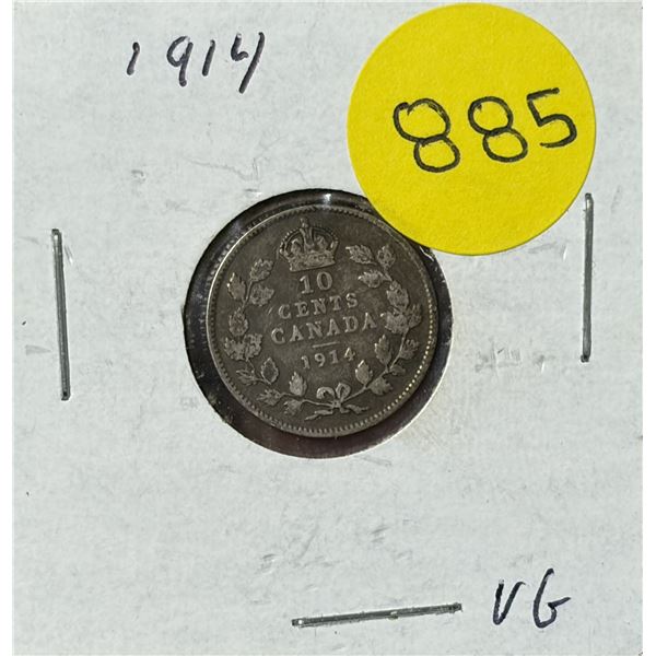 1914 Canada Silver 10 Cents.