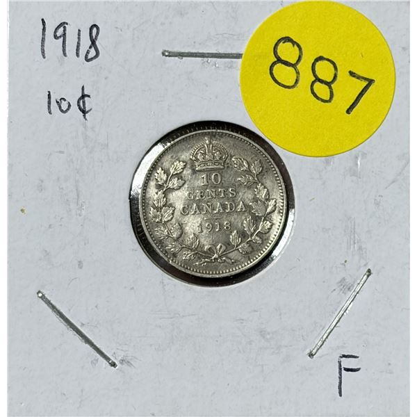 1918 Canada Silver 10 Cents.