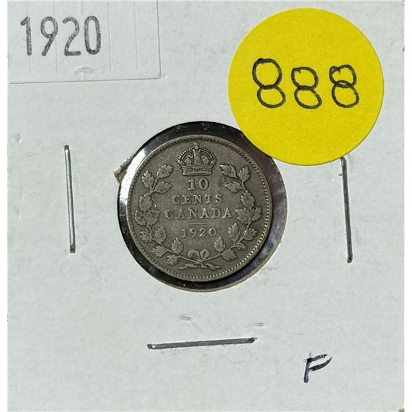1920 Canada Silver 10 Cents.
