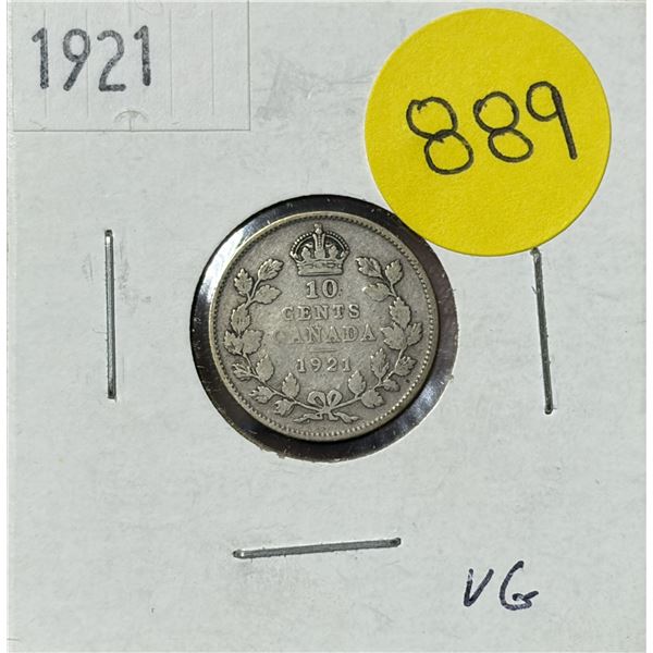 1921 Canada Silver 10 Cents.