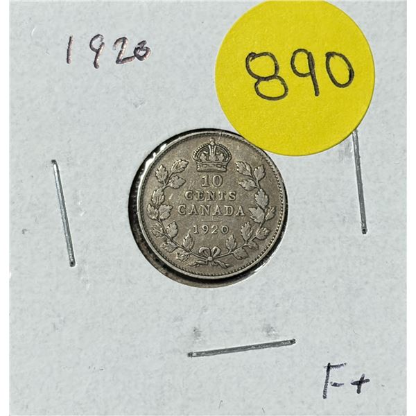 1920 Canada Silver 10 Cents.