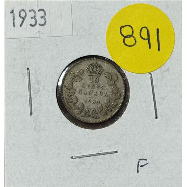 1933 Canada Silver 10 Cents.