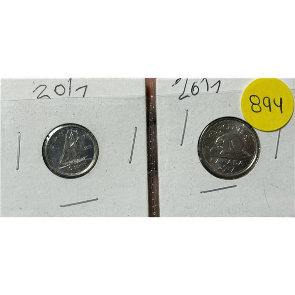 2017 Canada Proof Like 5 and 10 Cents.
