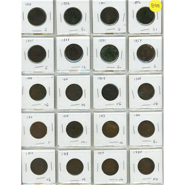 Sheet of Canada Large One Cents. (Assorted Years) - Total 20 Coins.