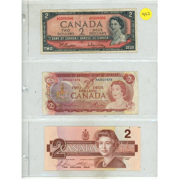 1954, 1974, 1986 Canada Two Dollars.