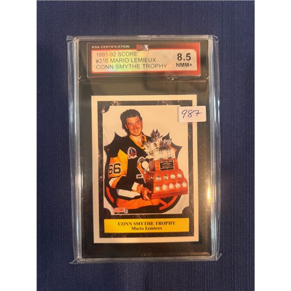Mario Lemieux - 1991-92 Score Con Smyth Trophy Winner - Graded Near Mint/Mint +