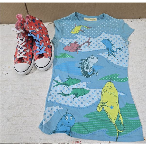 New/Like New Dr. Suess Converse (Youth Size 5/Ladies 7.5) All Stars & Dr. Suess T-Shirt