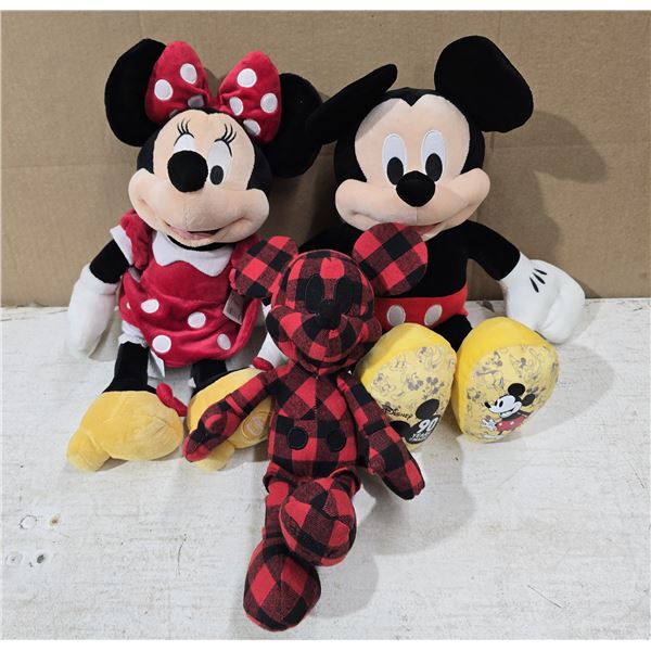 (3) Disney Mickey and Minnie Mouse Collector Plushies – 90 yrs edition, etc.