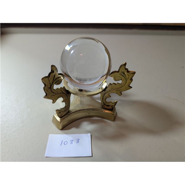 Clear gazing ball with globe image inside, with stand