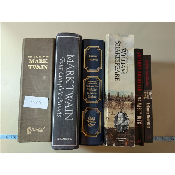 Mark Twain, Anthony Bourdain, Agatha Christie, Shakespeare books