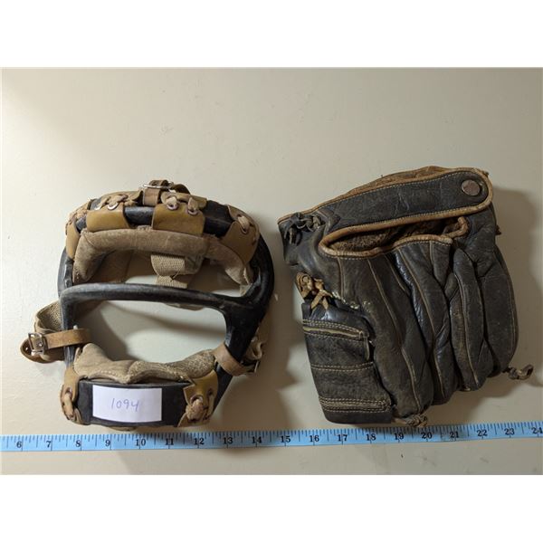Vintage baseball catchers mask and golve