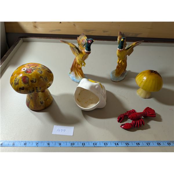 Sponge frog, mushroms, pheasants, lobster bottle opener
