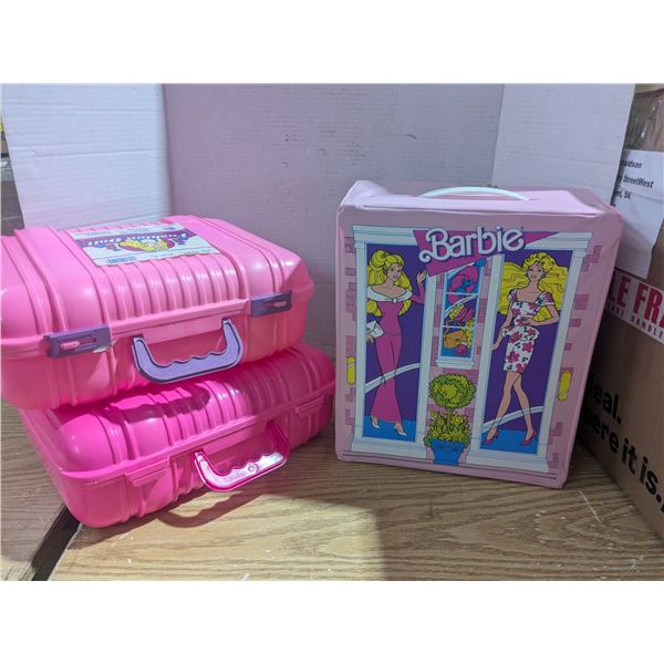 1988 Folding Barbie Wardrobe Case w/ (2) Plastic Storage Cases