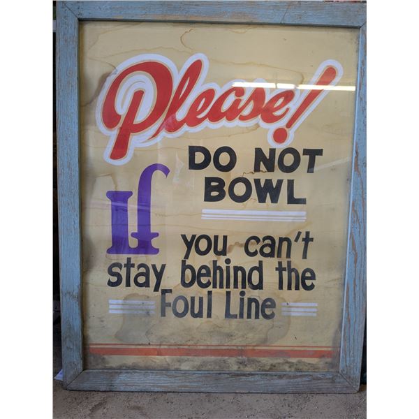Vintage Framed Bowling Sign, 24"x 31"