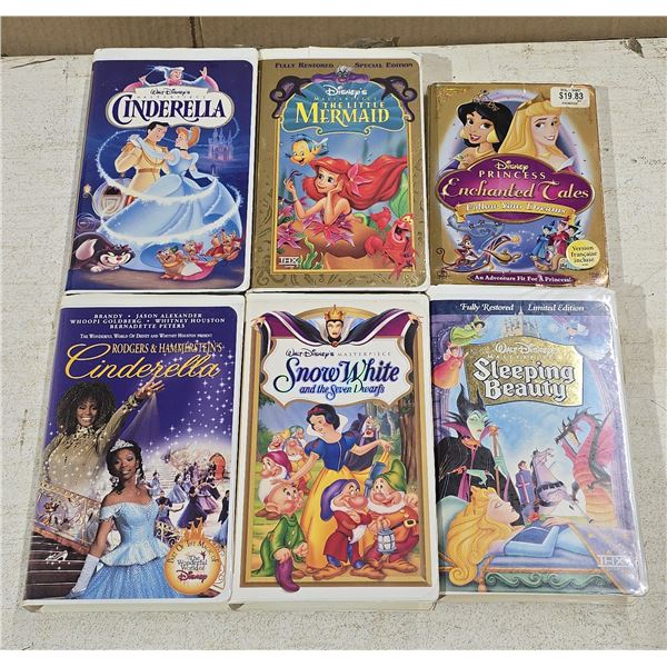 (5) Disney Princess VHS Movies, (1) Disney DVD Game