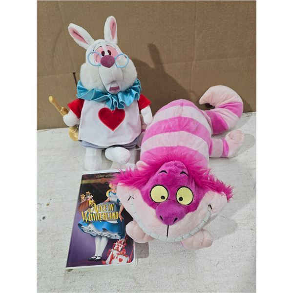 Alice in Wonderland Lot inc. VHS Movie & (2) Plushies