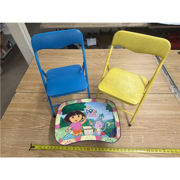 (2) Children's Chairs with Dora the Explorer Table/Tray.