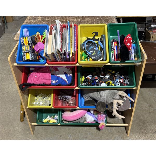 Multi-bin children's toy storage organizer wiith children's stuffs (Cars, Toys, etc.) (31" X 32")