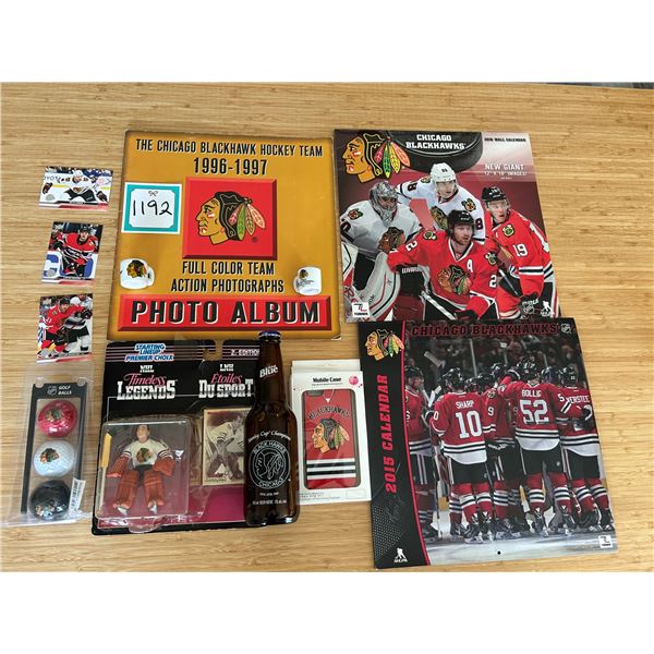 Chicago Blackhawks Bundle includes cards, commemorative beer bottle, golf balls etc.