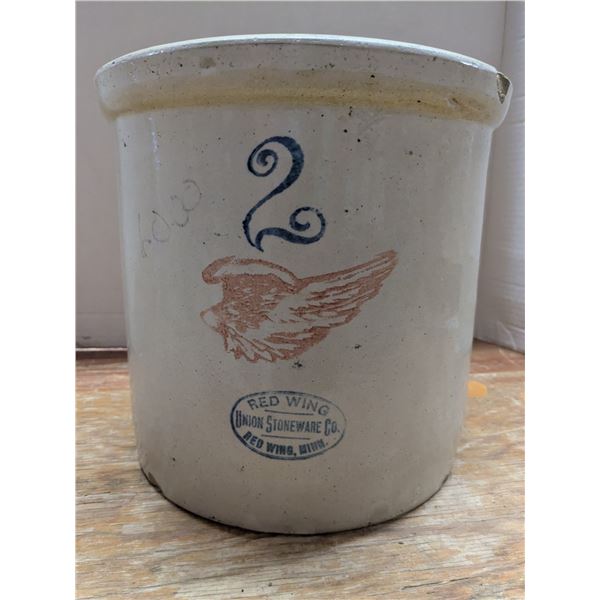 2-Gal Redwing Crock – has chips, crack (see photo)