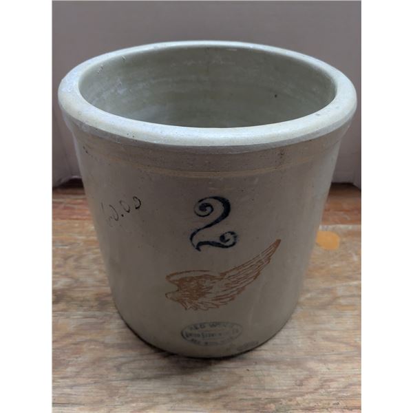 2-Gal Redwing Crock – no cracks, one chip, minor blemishes