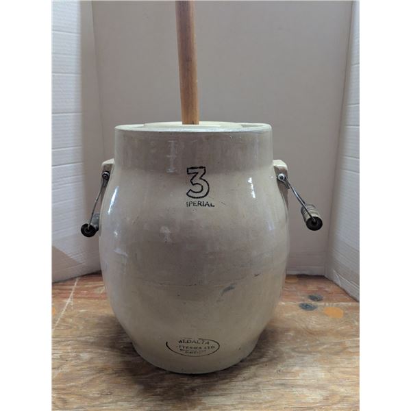 3-Gal Medalta Butter Churn w/ Lid and Paddle – no chips or cracks